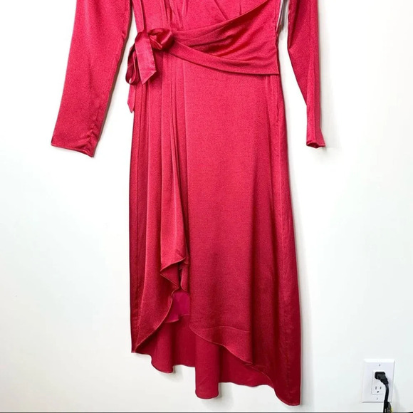 Equipment Adisa Wrap Midi Dress Asymmetric Belted Satin Amaranth Magenta Size 2 - Picture 9 of 16
